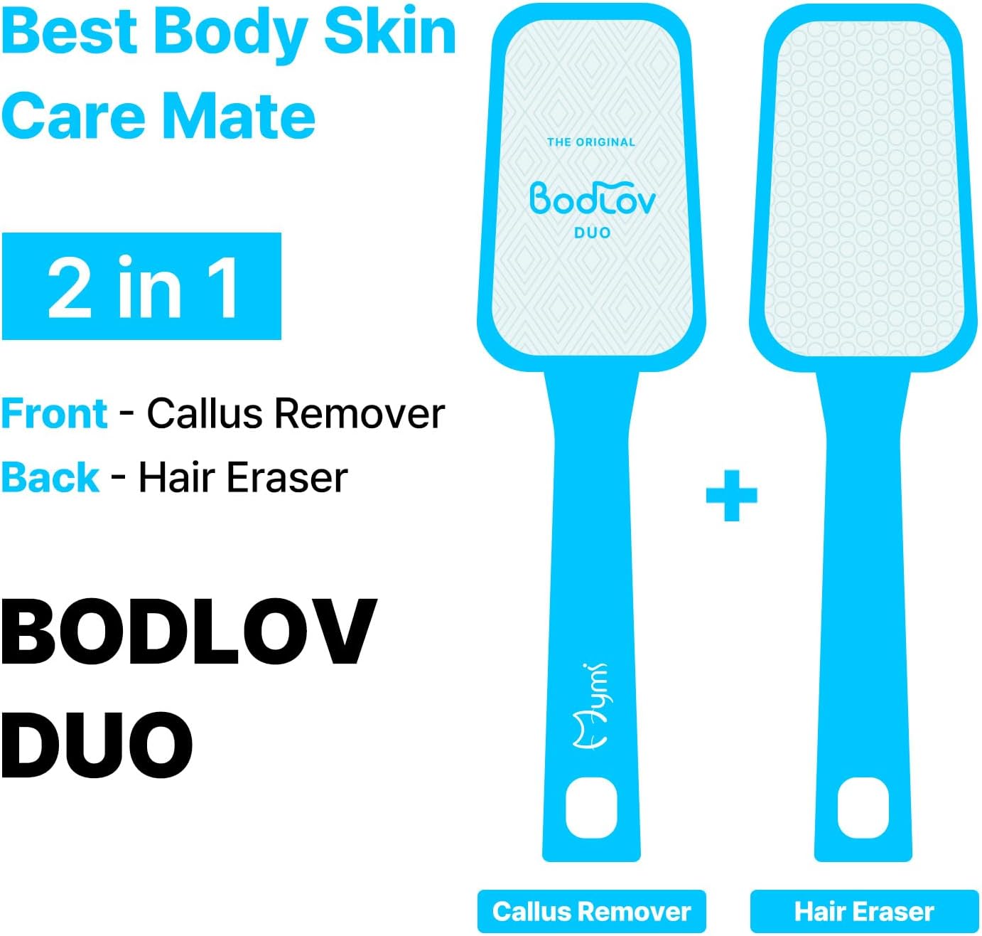 BODLOV Duo, Callus Removal and Hair Erase in ONE, Nano Glass, Foot File, Wet and Dry Skin, Skin Painless and Safety, Water Washing, Ergonomic Design, Hygiene to USE, Dual Care, Exfoliation, 2 in 1