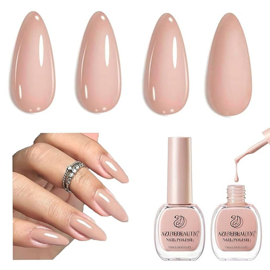 AZUREBEAUTY Nude Nail Polish Set, Light Brown Nail Polish Quick Dry Natural Infinite Shine Nail Lacquer Fingernail Polish Kit Salon-Quality for Women 2 PCS 0.34 oz Each