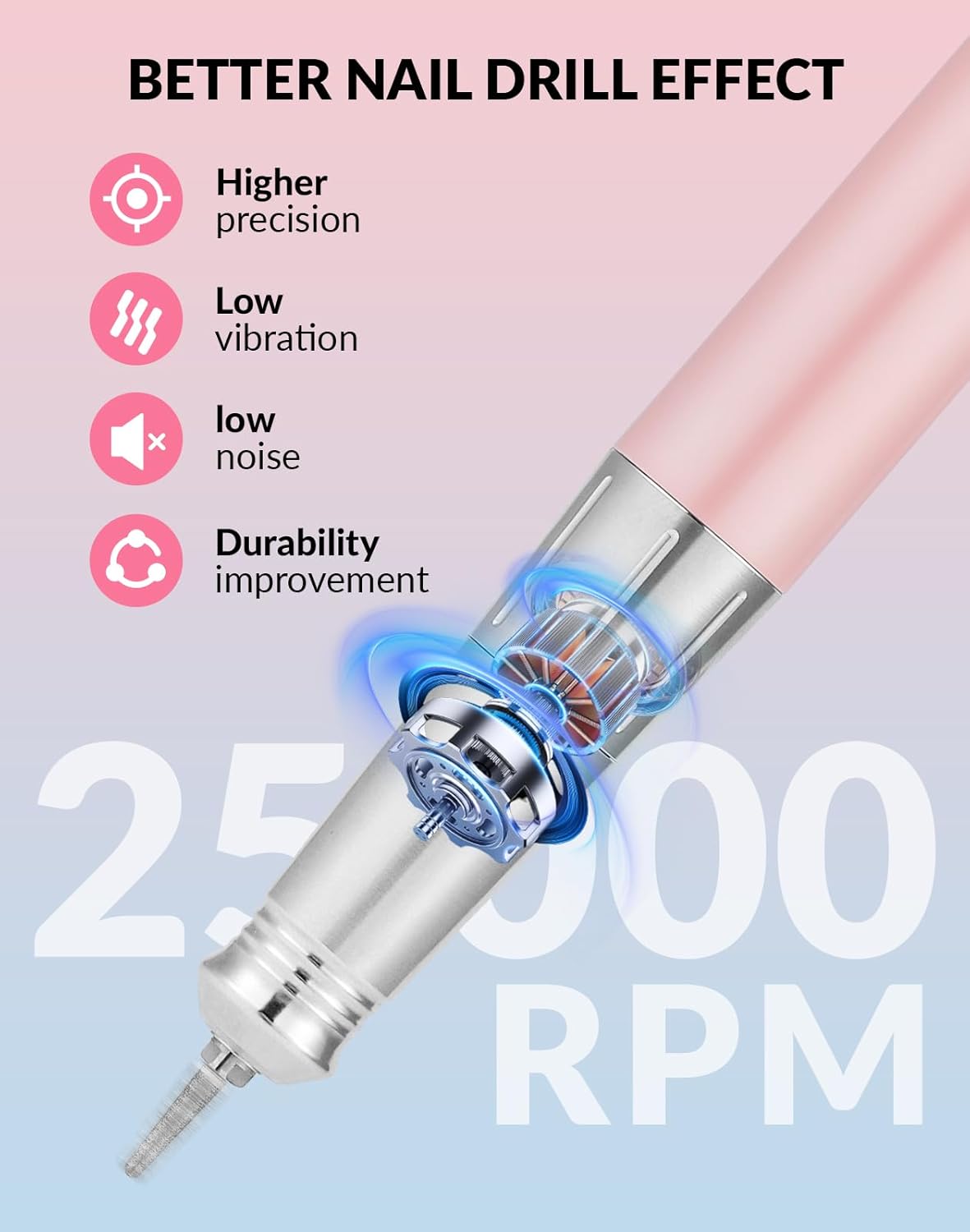 BAOSHISHAN Professional Nail Drill Machine, 20000RPM Electric Cordless Nail Drill with Base Pen Holder, Rechargeable Nail File 11 Drill Bits for Remove Gel Acrylic Nail