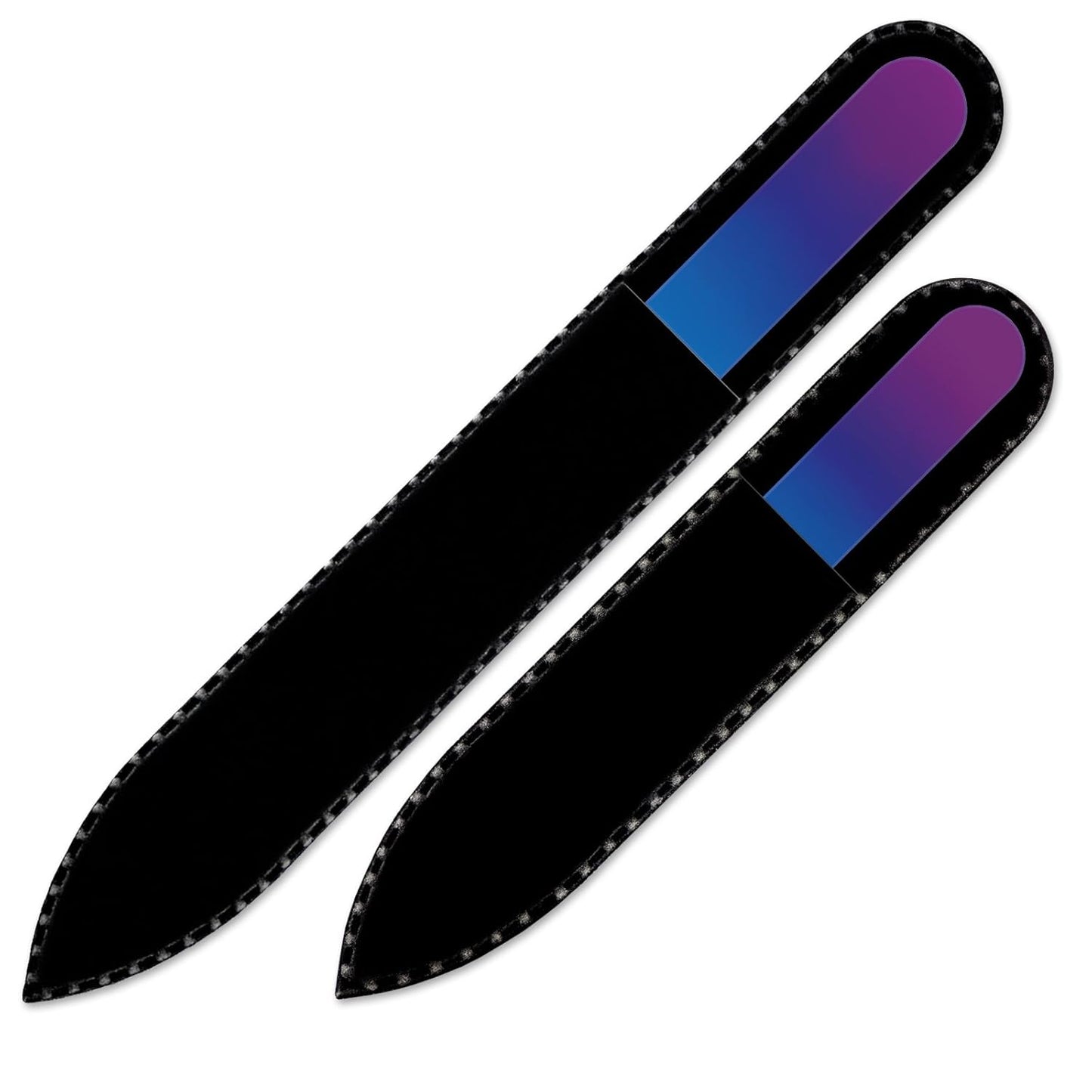 Mont Bleu Set of 2 Color Glass Nail Files - Each File is in Black Pouch - Handmade Gifts for her - Genuine Czech Tempered Glass - Crystal Nail Files for Natural Nails