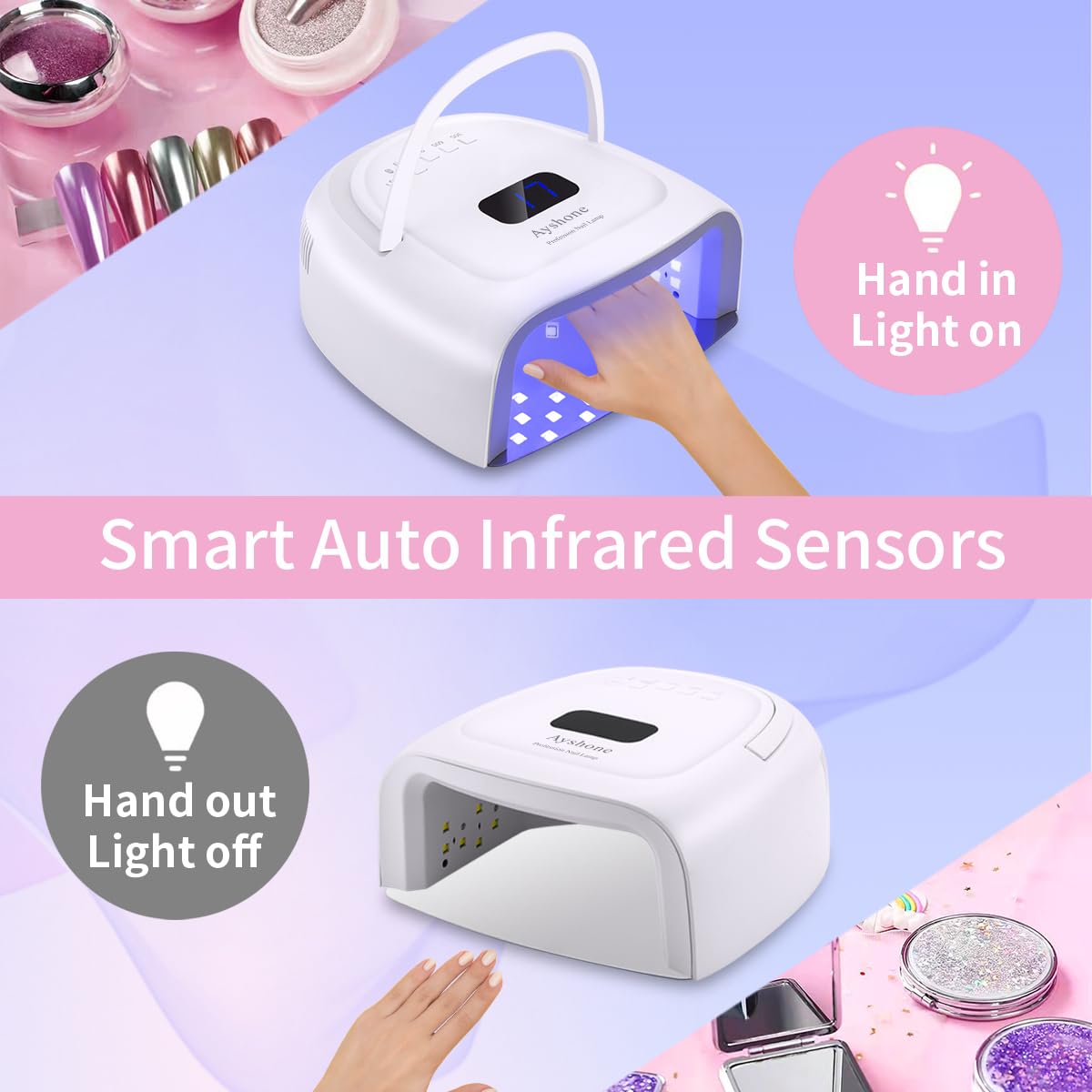 Rechargeable LED Gel Nail Lamp,60W Cordless UV Led Nail Light Nail Dryer for Gel Nails with Lifting Handle Touch Sensor LCD Screen(White)