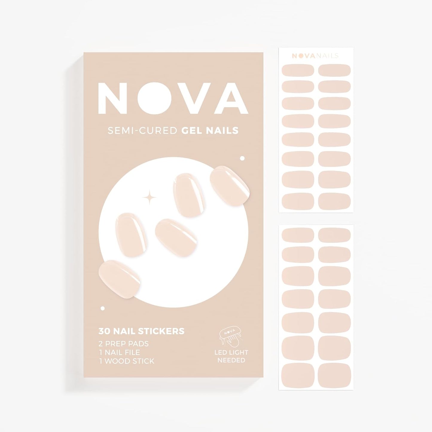 NOVA, Female Founded, Semi Cured Gel Nail Strips (Bare Necessity) - The 10 Minute Manicure. Full Nail Wraps, Nail Polish Stickers, Nail Polish Sticker Nail Kit - Incl. File & Stick (Bare Necessity)