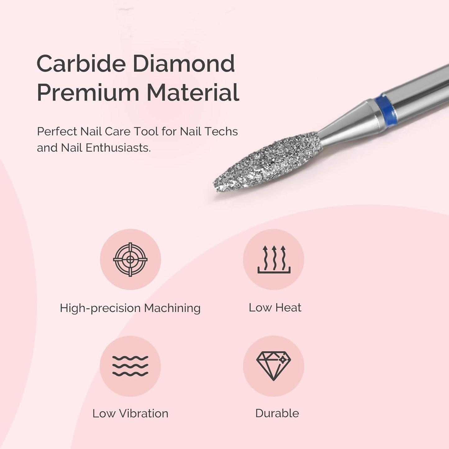 MelodySusie 2.2mm Flame Shape Cuticle Clean Nail Drill Bit 3/32'', Professional Safety Carbide Diamond Under Nail Cleaner for Cuticle Dead Skin Nail Prepare, Beginners Bits, Series Bit-S, Medium