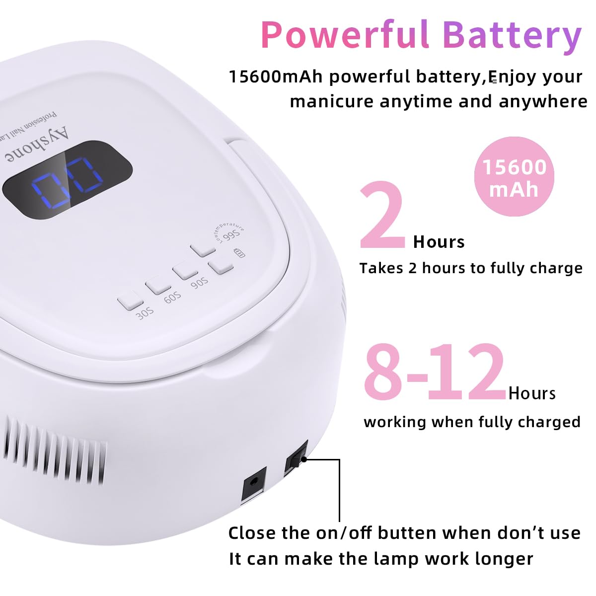 Rechargeable LED Gel Nail Lamp,60W Cordless UV Led Nail Light Nail Dryer for Gel Nails with Lifting Handle Touch Sensor LCD Screen(White)