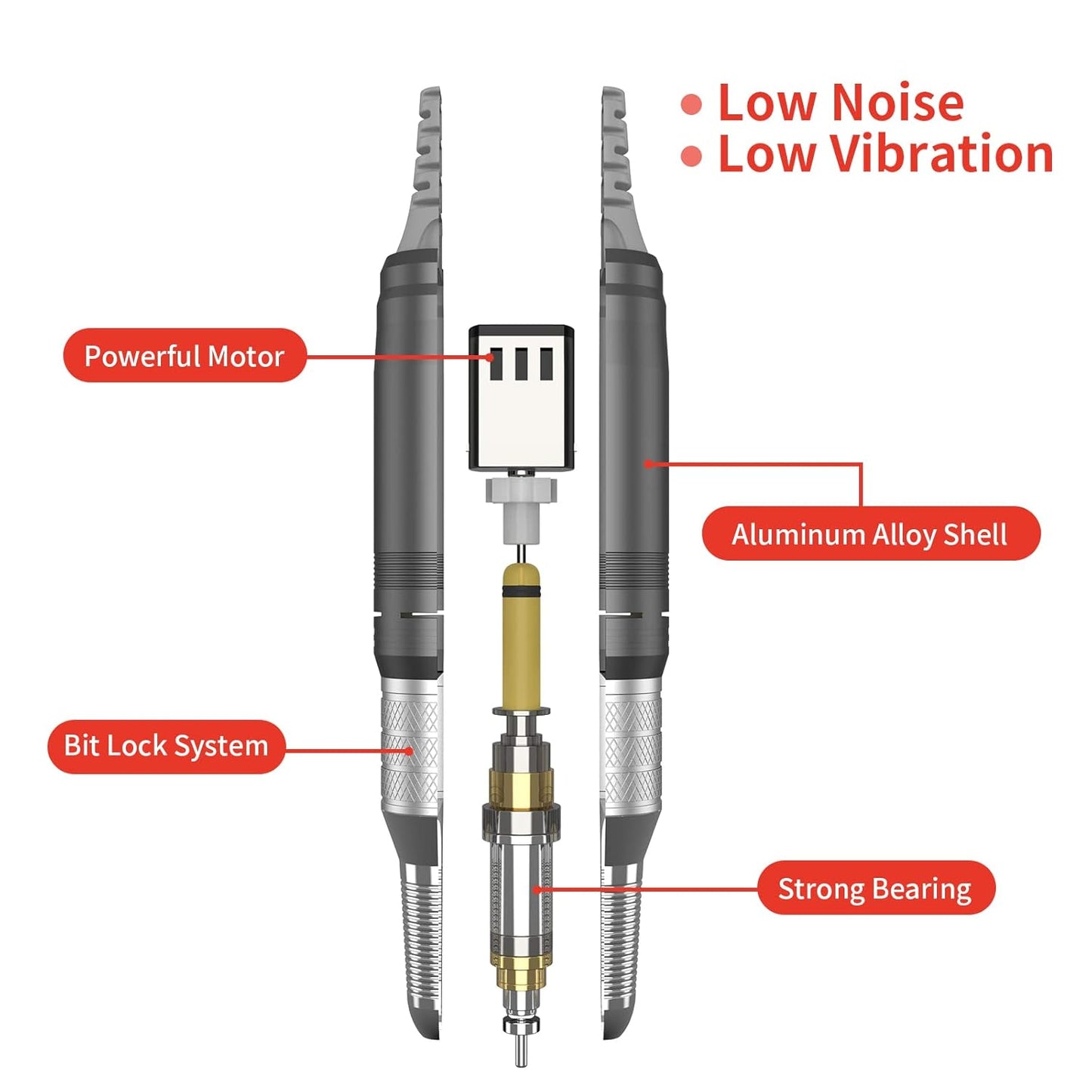Kredioo Nail Drill 35000RPM Professional Electric Nail Drill Rechargeable Portable Efile Machine 6 Bits Kit Remove Acrylic Gel Nails Dip Powder for Salon Manicure Pedicure -Grey