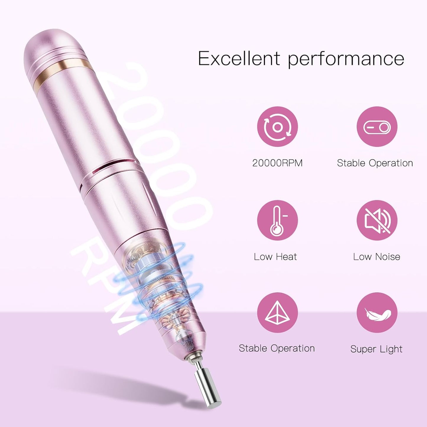 LKE Electric Nail Drill & File Kit,Professional Manicure Pedicure Tools for Acrylic Gel Nails,Nail Drill Bits Bands for Home & Salon Use(Rose Gold)