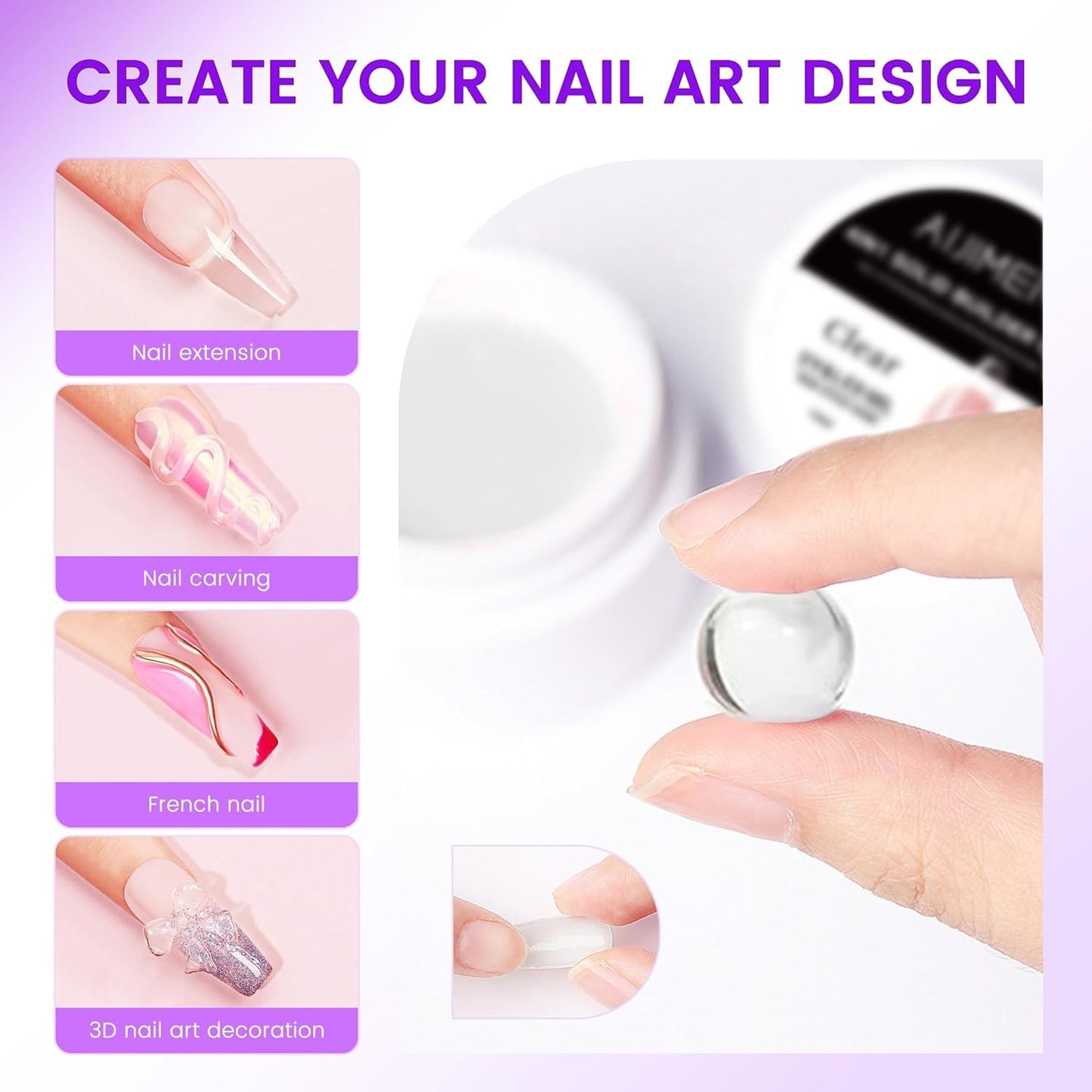 AIJIMEI Solid Builder Gel Kit With Manicure Tools for Nails 15ML 4IN1 NailExtensionGel UV & LEDGel forNails Long-Lasting NailExtension Gelfor NailsManicure DIY at Home(SOLID-GEL-A5)