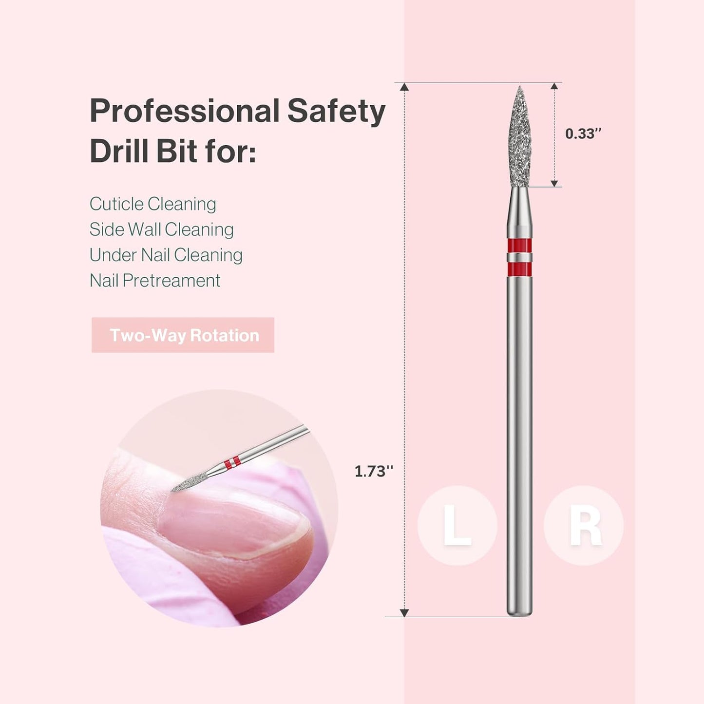 MelodySusie 2mm Flame Shape Cuticle Clean Nail Drill Bit 3/32'', Professional Safety Carbide Diamond Under Nail Cleaner for Cuticle Dead Skin Nail Prepare, Beginners Bits, Series Bit-S, Fine
