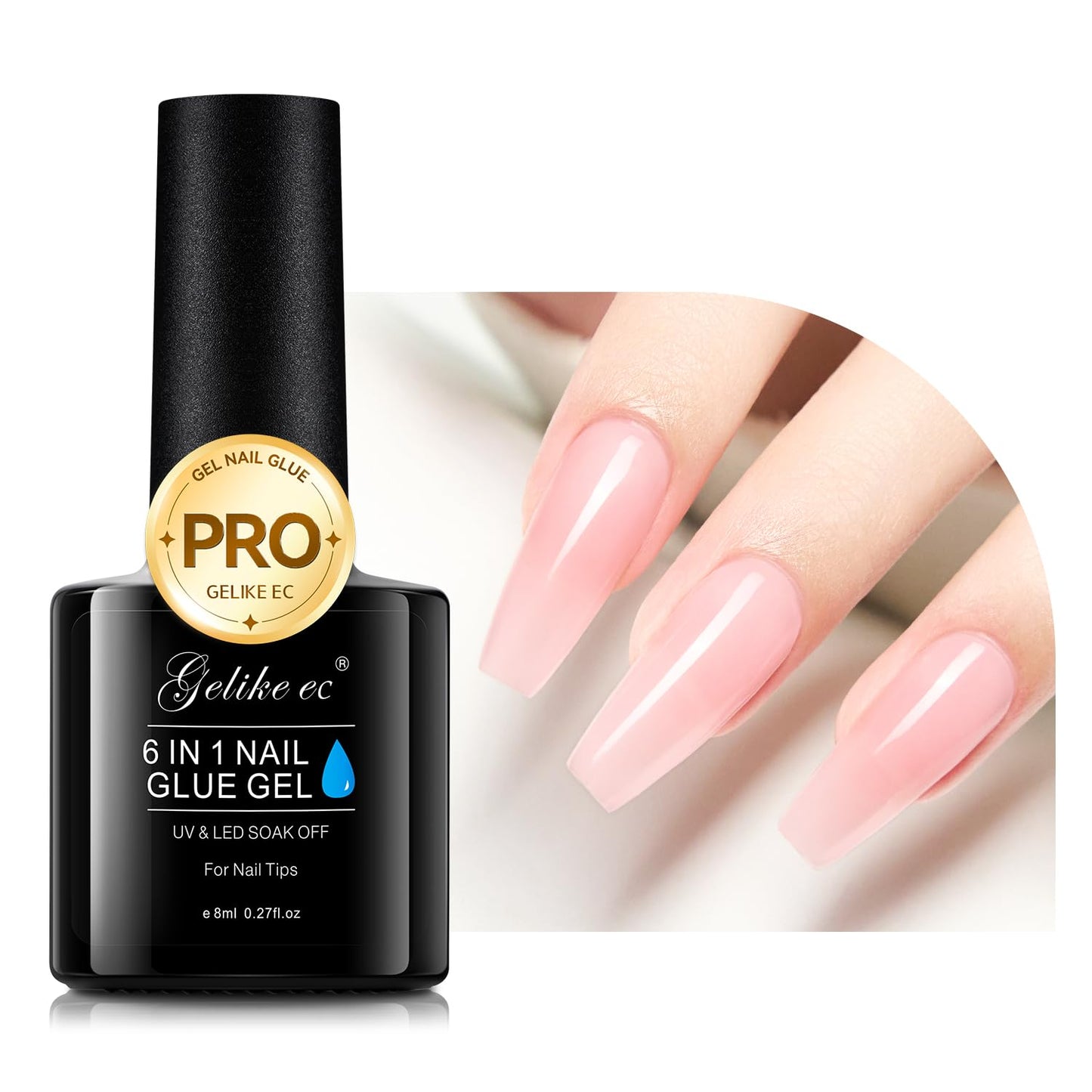 Gelike EC Pro Nail Glue & Strengthener: Nude 6-in-1 Nail Adhesive for Repair - Strengthening & Protein Repair - Perfect for Home & Salon Use 11544 - UV Needed
