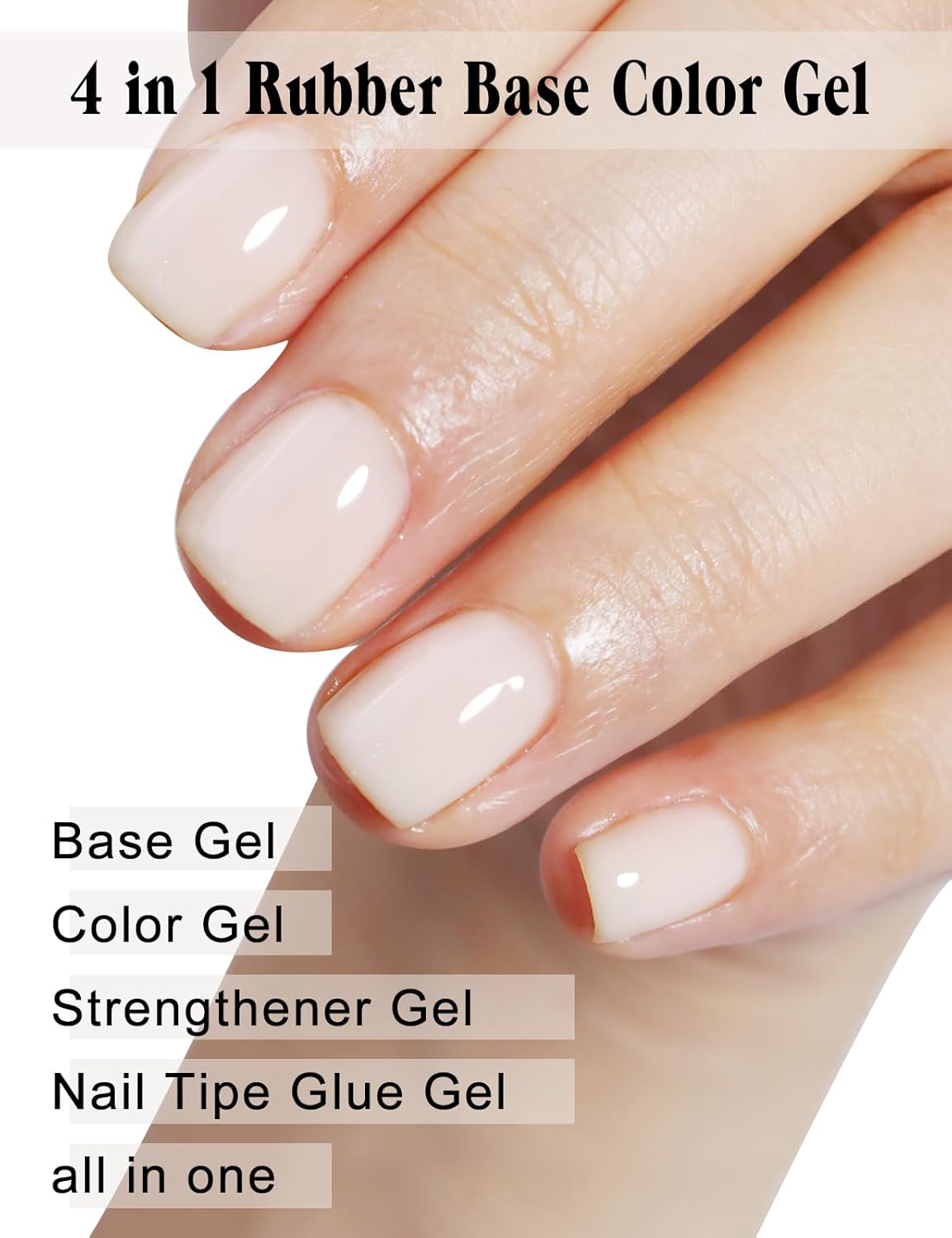 Milky Pink Gel Nail Polish, Hema Free Rubber Base Builder Gel, French Tips Base Colors Nails Strengthener Soak Off Gift for Womens (Milky Pink)