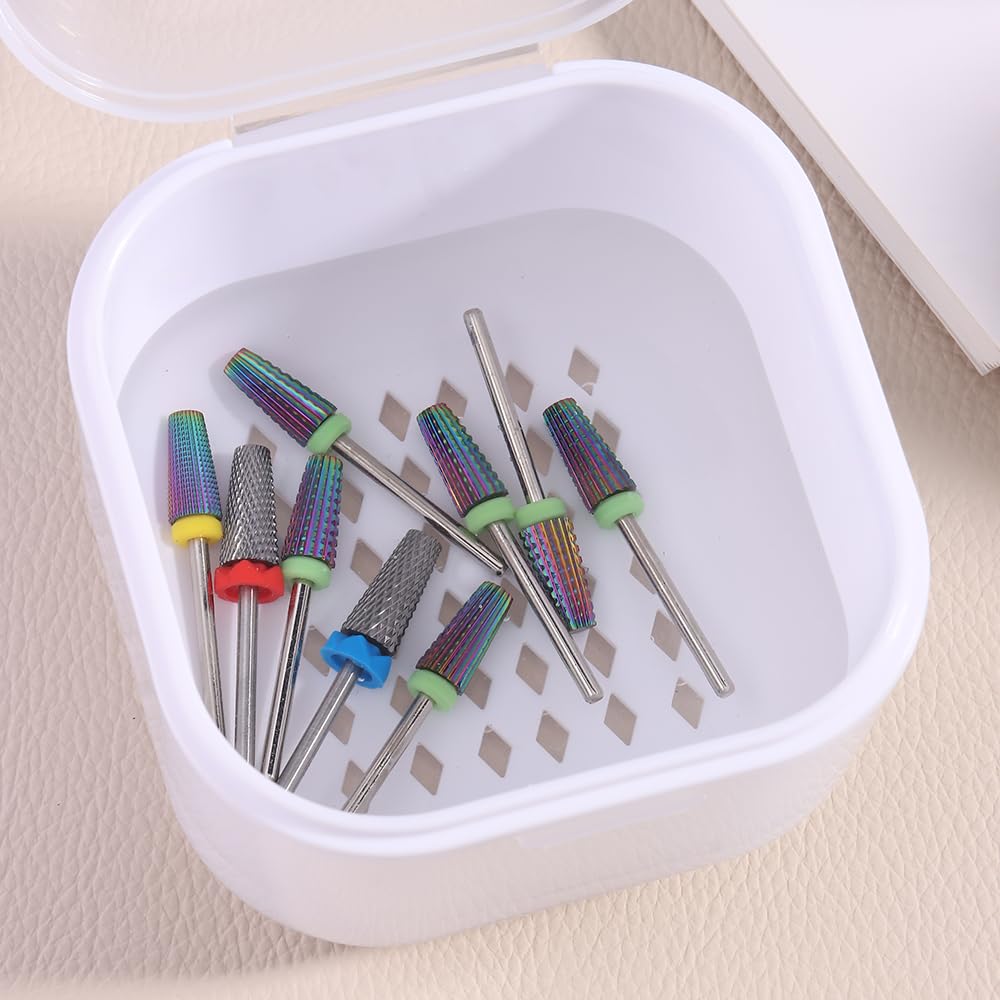 Nail Tool Sterilizer Box Plastic Sterilization Tray for Nail Art Accessories Tools, Portable Nail Drill Bits Disinfectant Container Soaking Box with Strainer Pedicure Manicure Cleaning Equipment