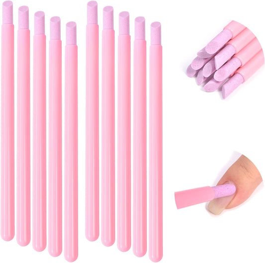 10Pcs Stoe Sanding Nail File Tools Nail File Cuticle Removal Buffer Washable Pedicure Manicure Pen Cuticle Pusher Stick for Nail Care, Pink