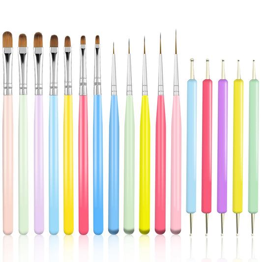 WOKOTO 18 PCS Nail Art Brushes Set Gel Polish Round Tip Acrylic Nail Brush Nail Art Dotting Pens Liner Nail Brushes For Acrylic Nails Art Designs Painting Tools Fingernail Brush Nail Cleaning Brush