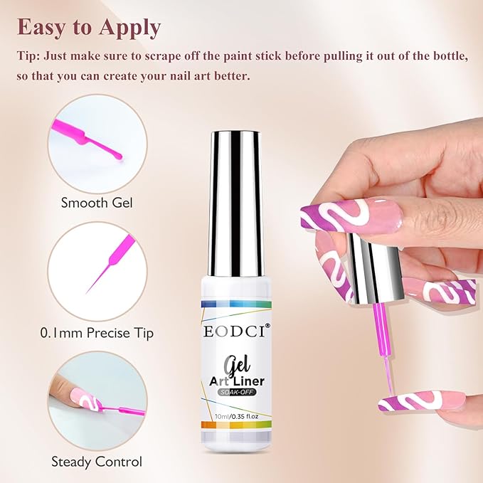 Nail Art Gel Liner Set, 12 Colors Black Red Pink Yellow Green Glitter Fall Winter Gel Polish for Swirl French Tip Painting Designs Soak Off Built Thin Brush DIY Nail Design Kit