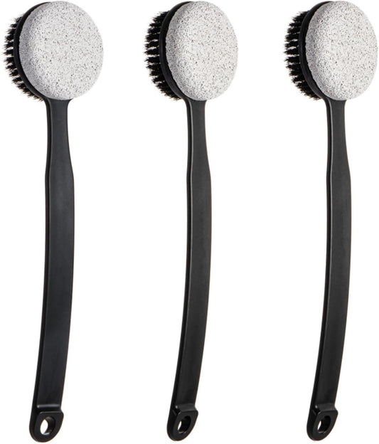 Pumice Stone for Feet and Shower Brush with Long Handle 13.7",Hard Skin Callus Remover, 2 in 1 Foot Scrubber Brush, Back Scrubber Body Brush for Shower Deep Cleansing and Exfoliating (Curved)