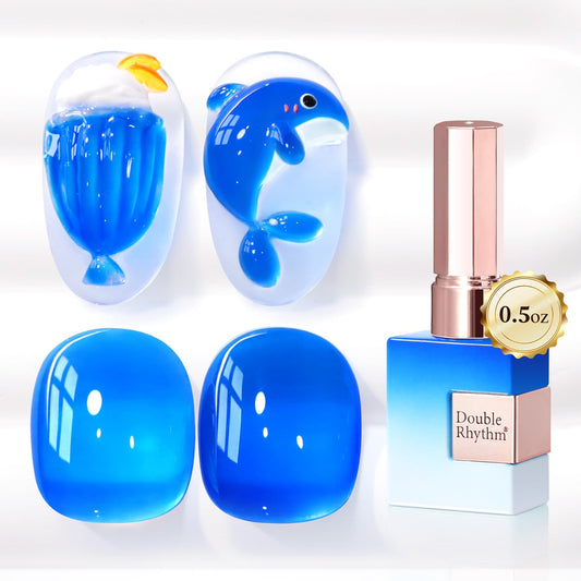 Double Rhythm 0.5 Oz Jelly Gel Polish Same Color Same Bottle Sheer Neutral Natural Light Milky Pastel 15ML Translucent Polish Art DIY at Home (Crystal Navy-A1614)