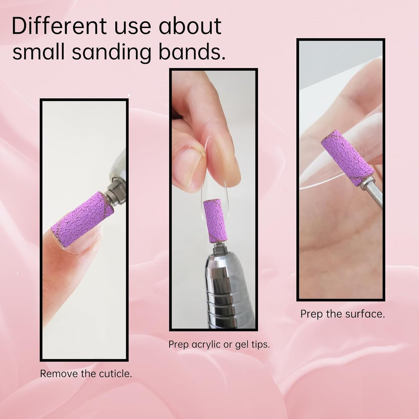 Sanding Bands for Nail Drill Nail Drill Bits Set, Corfulra Upgraded Small Sanding Bands with Mandrel Bit, 100 pcs 180 Fine Grits for Natural Nail, Nail Accessories of Nail Tech Must Haves, Purple