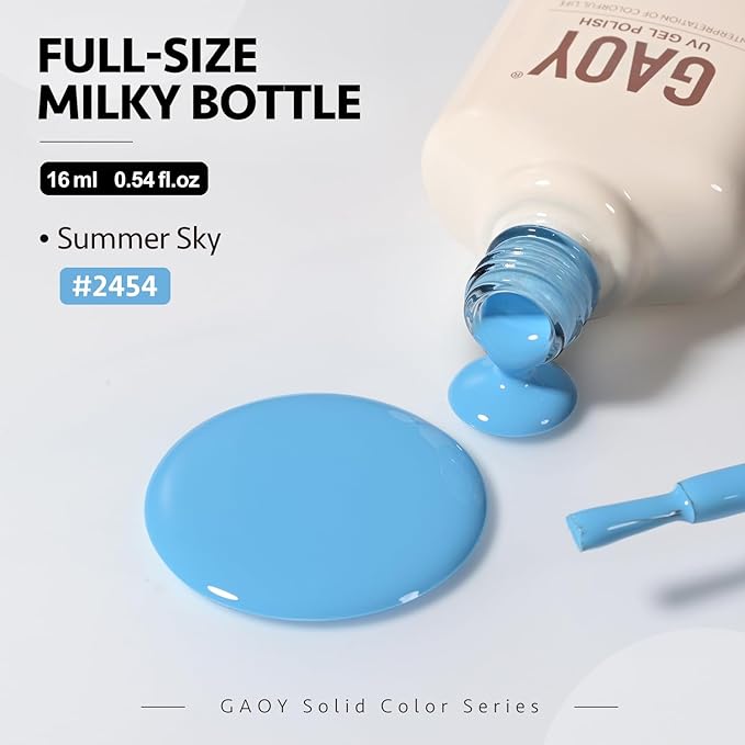 GAOY Blue Gel Nail Polish, 16ml Soak Off Gel Polish, UV Light Cure for Nail Art DIY Manicure at Home, 2454 Summer Sky