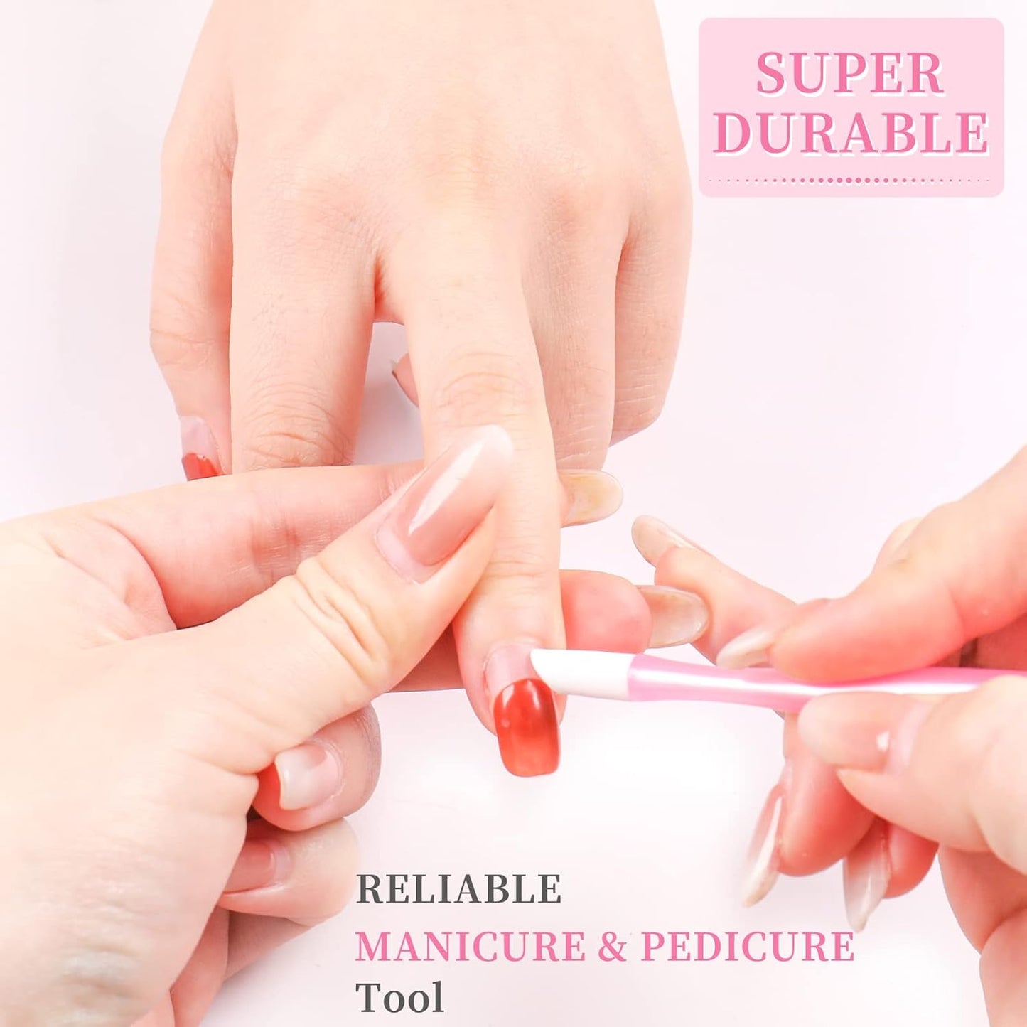 50Pcs Nail Cuticle Trimmer Rubber Nail Cleaner, Plastic Handle Cuticle Knife, Double End Nail Dead Skin Fork Cuticle Pusher Bulk Nail Art Cuticle Remover Tools(Pink)