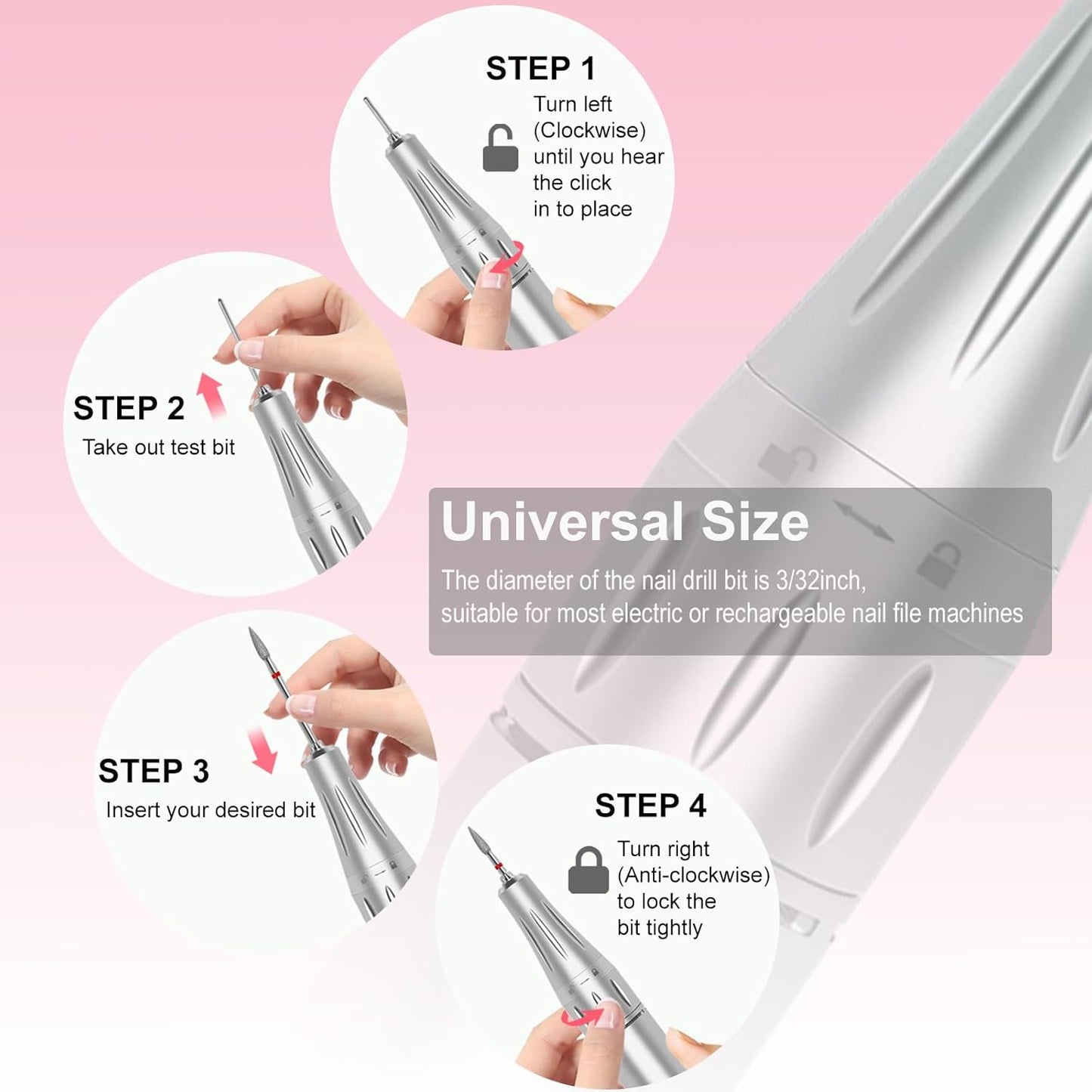 Cuticle Nail Drill Bit, 3/32'' Professional Safety Diamond Under Nail Cleaner for Cuticle Dead Skin Nail Prepare, Beginners Bits, Experienced Tech,Flame Shape (Fine)