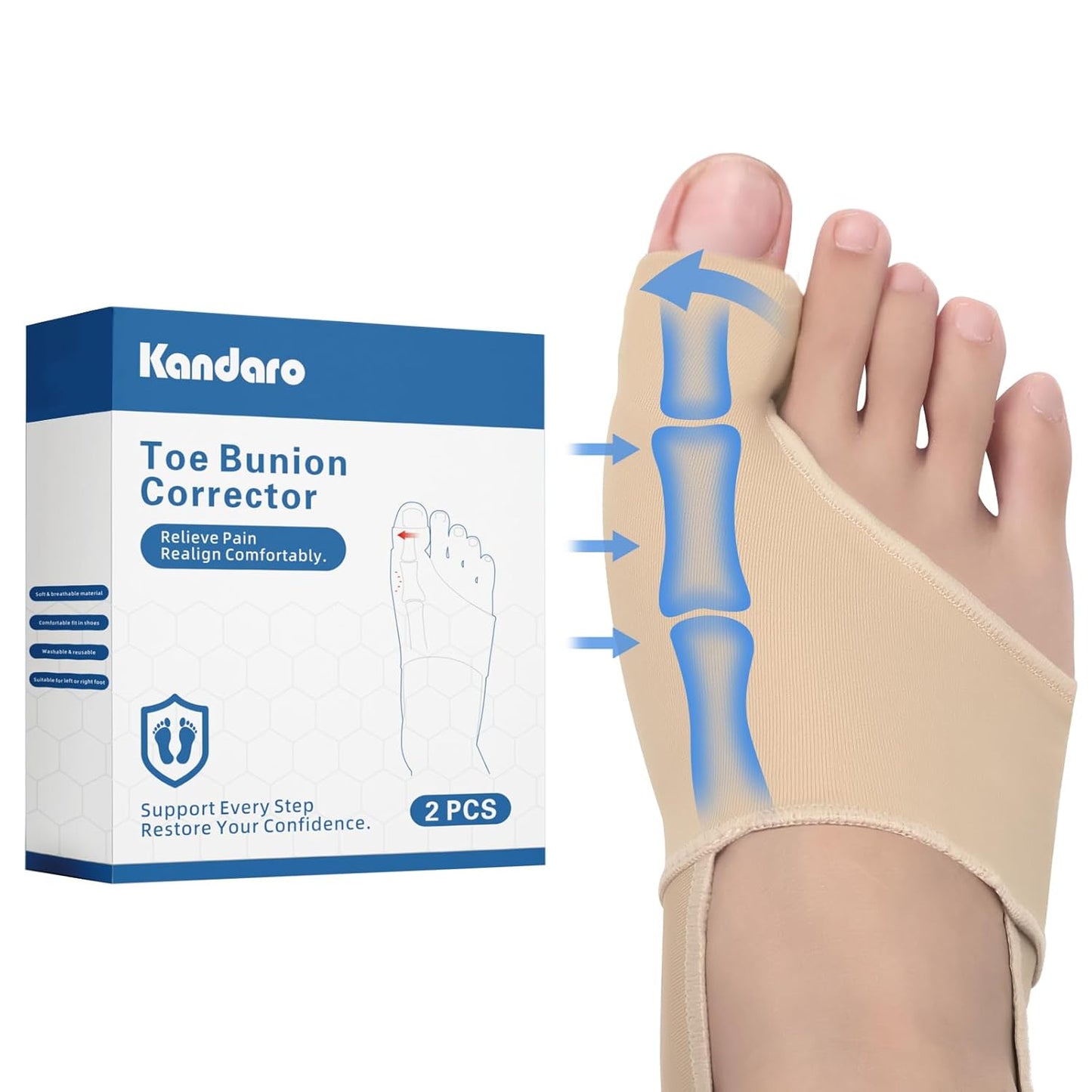 2-Pack Bunion Corrector for Women & Men | Big Toe Straightener Splint with Silicone Spacers | Relieves Hallux Valgus, Bunion Pain & Bursitis | Day & Night Use