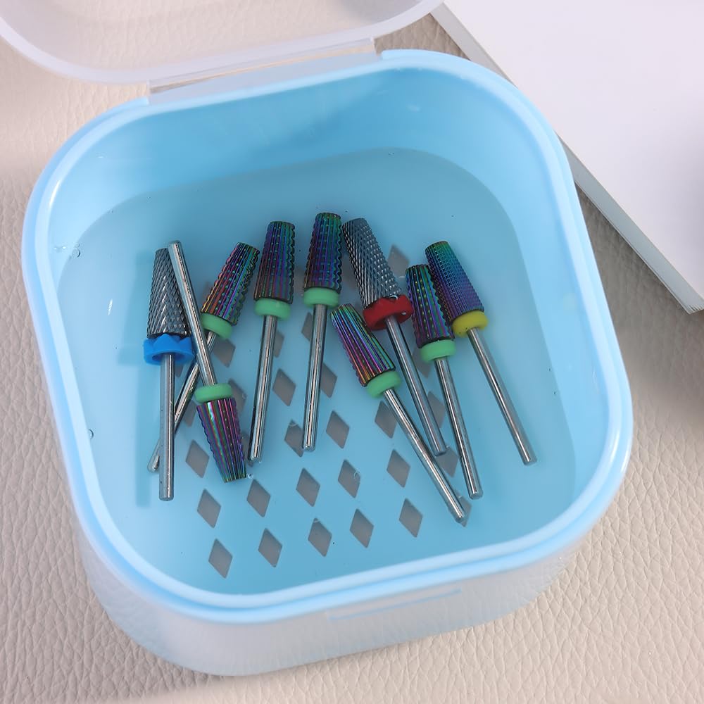 Nail Tool Sterilizer Box Plastic Sterilization Tray for Nail Art Accessories Tools, Portable Nail Drill Bits Disinfectant Container Soaking Box with Strainer Nail Art Salon Sterilizing Tool