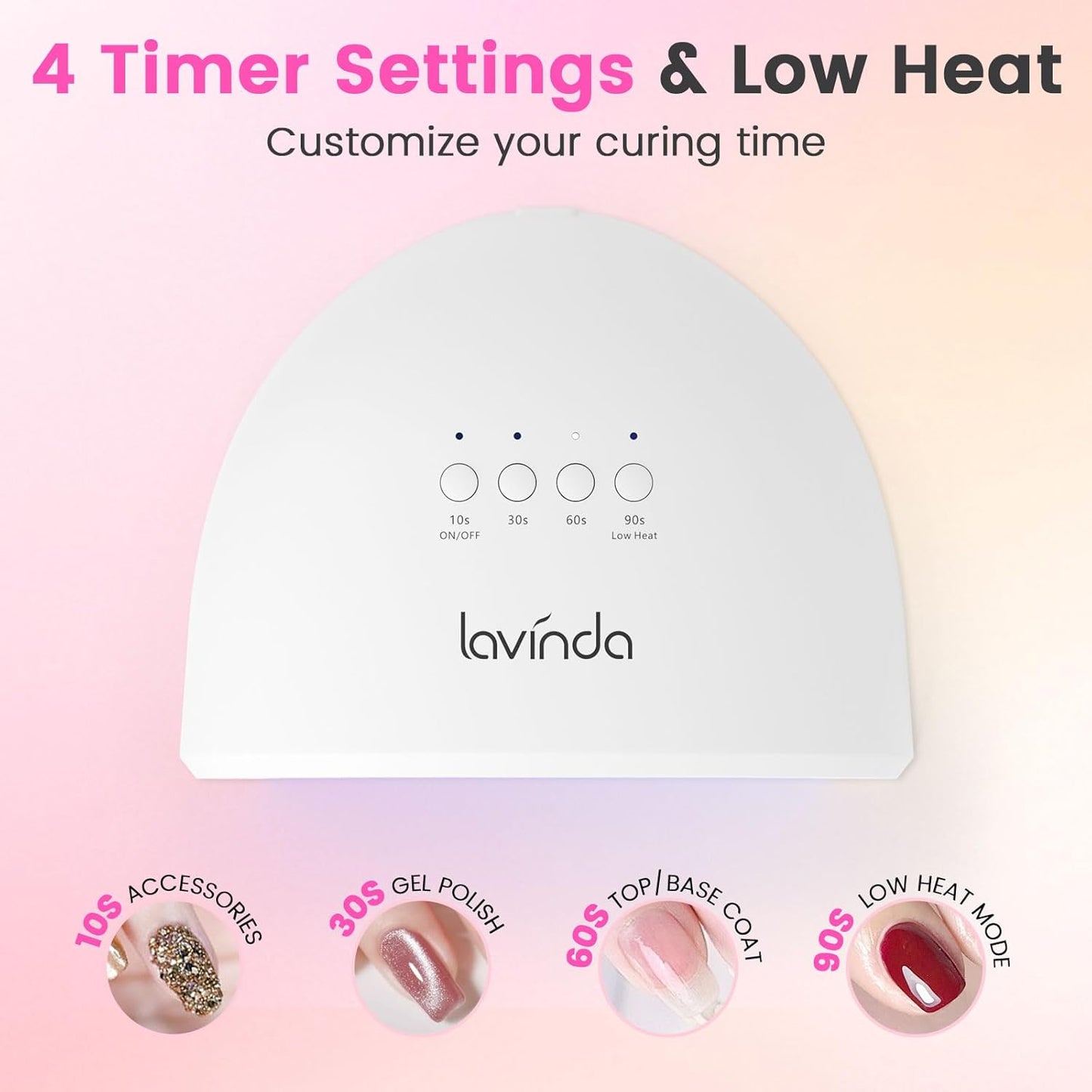 Lavinda UV LED Nail Lamp for Gel Polish, Glow Lite 48W UV Light for Nails Professional Nail Dryer Fast Curing Lamp with 4 Timers, Smart Sensor, Detachable Base for Hands & Feet Home Salon DIY Manicure