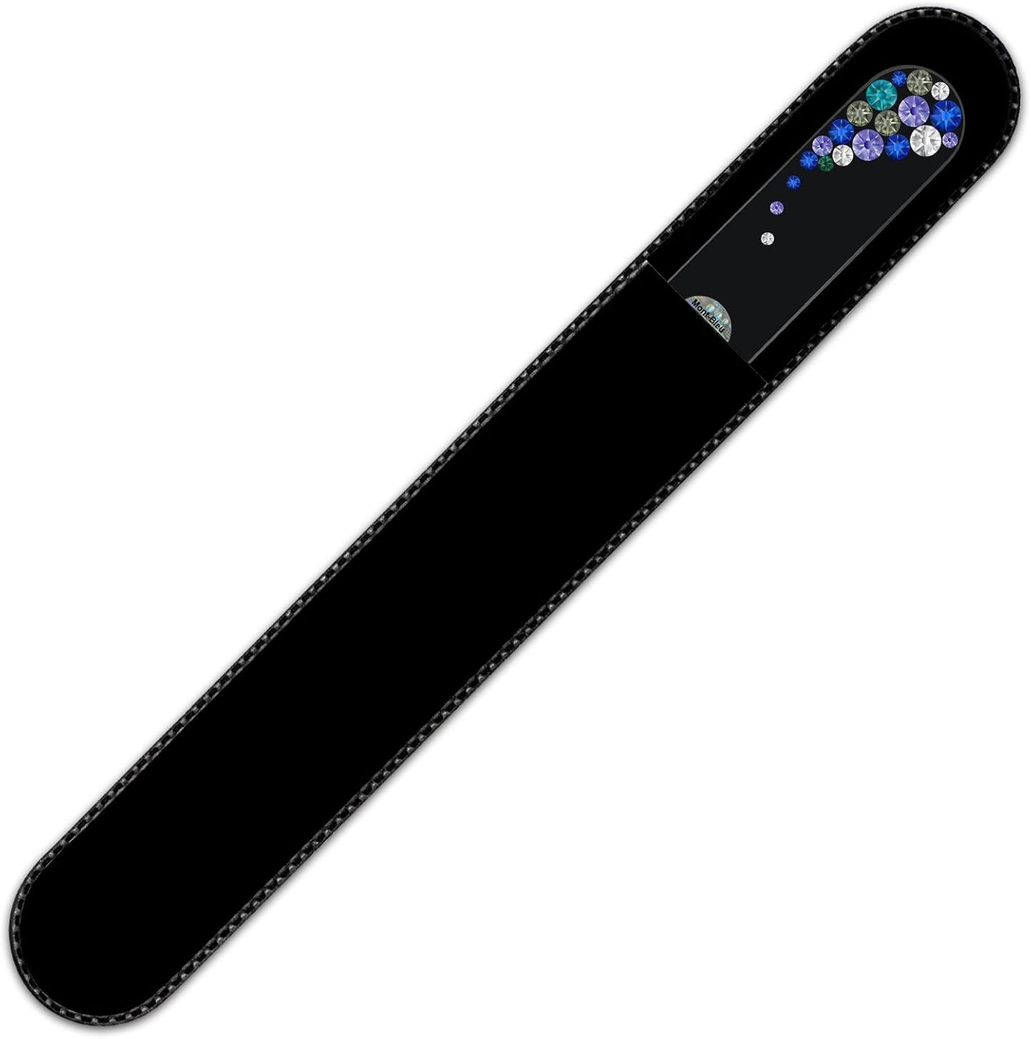Large Size Glass Nail File Hand Decorated with Swarovski Elements, in Black Velvet Sleeve, Genuine Czech Tempered Glass, Lifetime Guarantee, Hand-Made Crystal Nail File