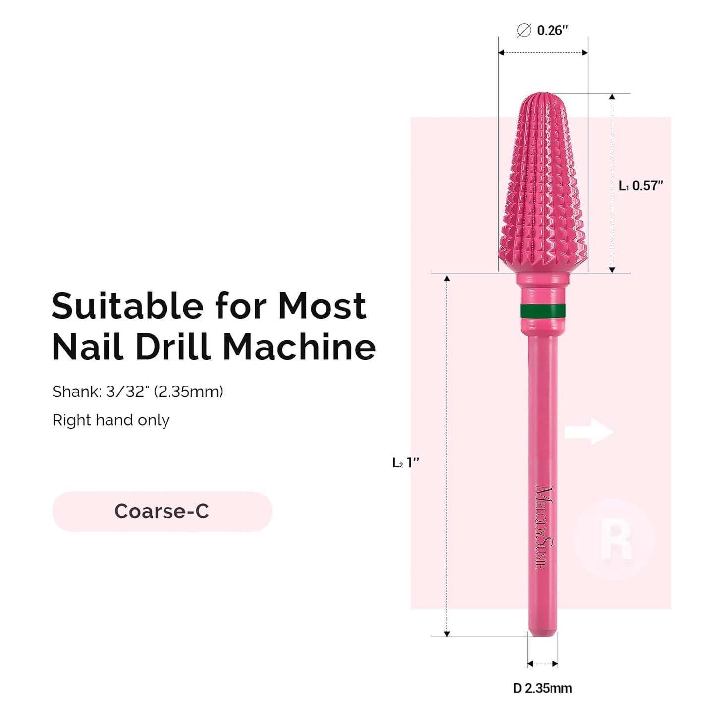 MelodySusie Professional Tornado Nail Drill Bits, 3/32'' Carbide Tungsten Multi-Function Bits, Suitable for Manicure Pedicure Cuticle Gel Polishing, Salon Bits, Pink Blossom, Series Bit-X, Coarse