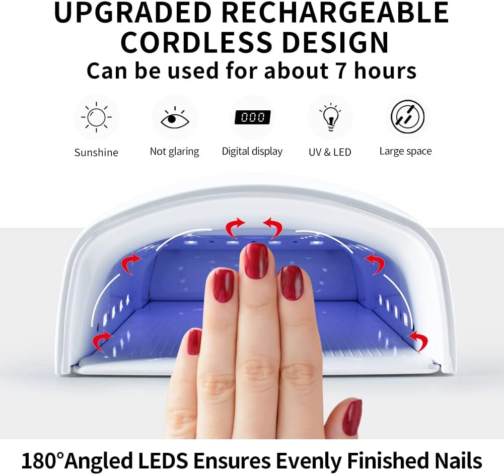 Rechargeable UV LED Nail Lamp, Professional Cordless UV Light for Nails Nail Lamp Machine with Automatic Sensor, 5 Timer Setting Fast Nail Light Curing Lamp for Salon & Home