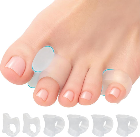 5 STARS UNITED Toe Spacers for Men & Women – 4 Big and 2 Pinky Gel Separators for Overlapping & Curled Toes, Bunions, Alignment - Diabetic Foot Care, Silicone Spreader, Corrector & Straightener, Clear