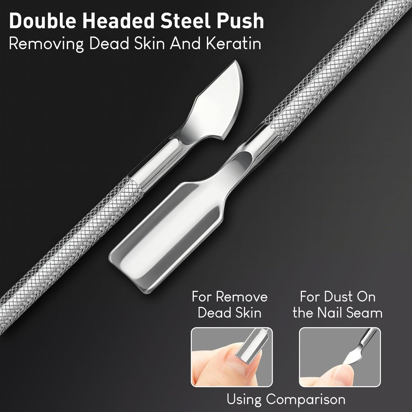 UM Supplies Cuticle Nipper with 2 Pushers and Nail Cutter 4 Pieces Travel Set Stainless Steel | Manicure Pedicure Tool for Nail Care 1/2 Jaw 14 (5mm) Double Spring