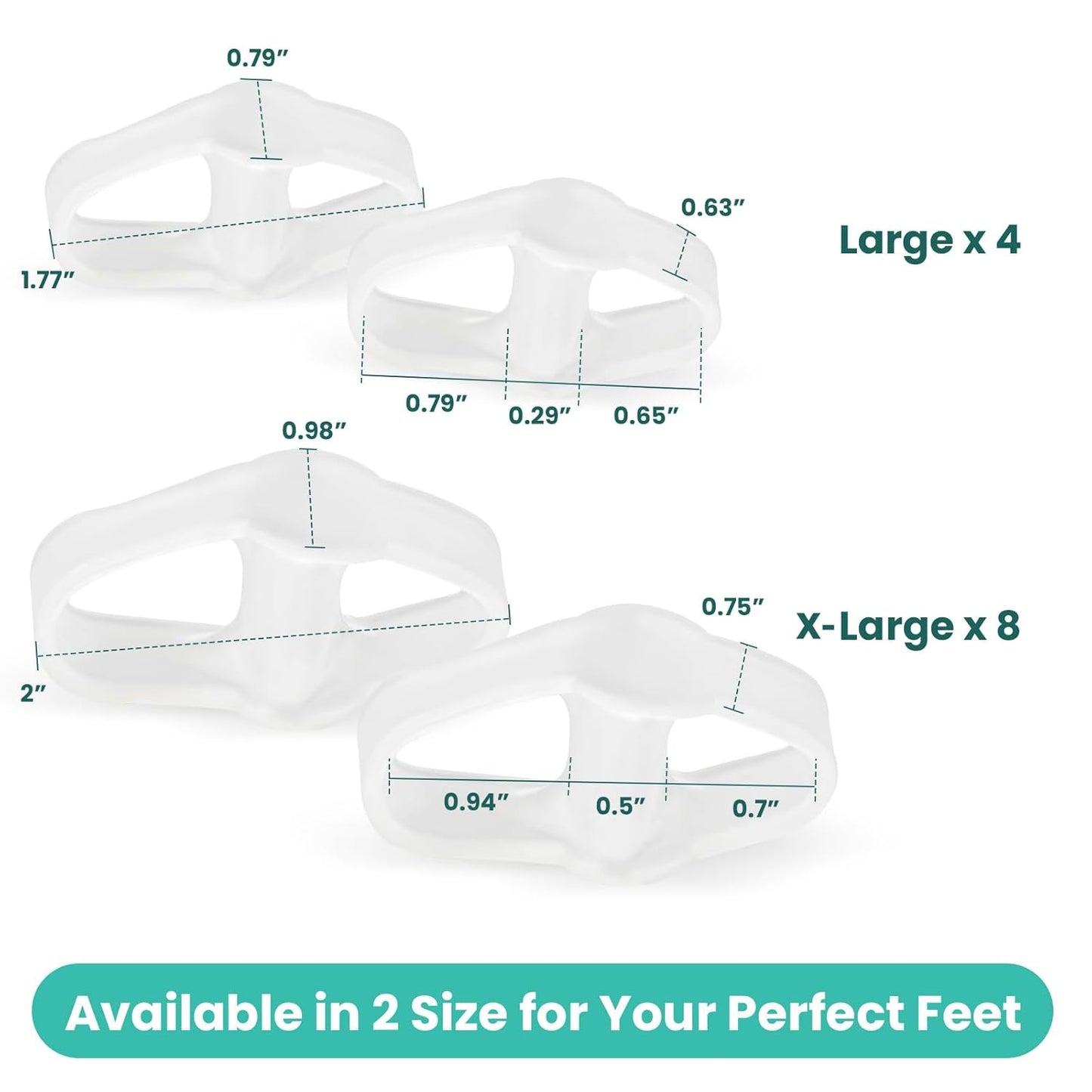 Welnove Pack of 12 Bunion Corrector, Toe Separators with 2 Loops, Big Toe Spacer Suitable for Bunion and Overlap Toe (Clear, Multi Size)