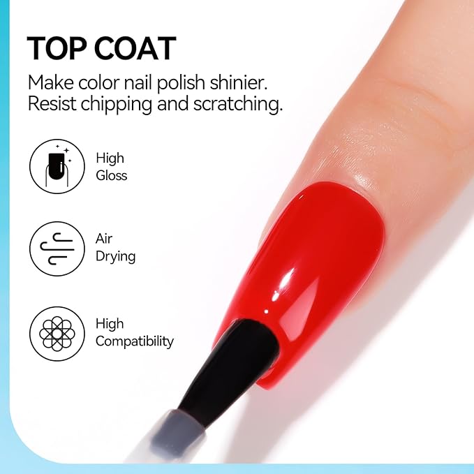 MIZHSE Base and Top Coat Nail Polish Quick Dry, 15 ml 0.5 fl oz Basic Nail Polish Non Gel Air Dry Fast, Protective High-Glossy Shiny Clear Long Lasting Nail Art Manicure at Home