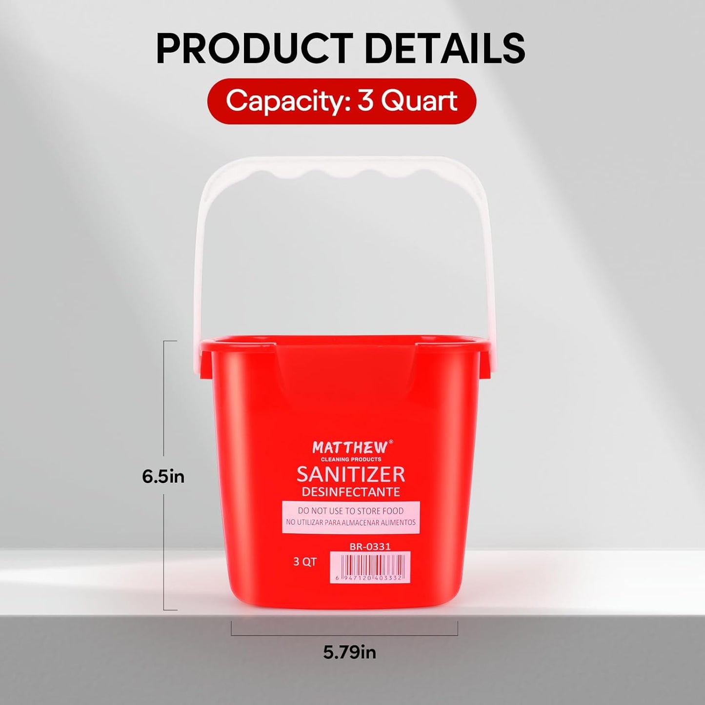 Matthew Detergent&Sanitizing Cleaning Bucket 3 Quart Plastic Pail,Set of 12 Square Containers,Built-in Spout w/Handle,Wash Rinse Sanitize Handwash Bucket for Home Office Commercial Restaurant (Red)