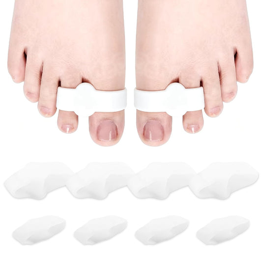 8 PCS Bunion Corrector & Toe Separators - 2 Loop Gel Toe Spacers for Women & Men, Soft Silicone Toe Straighteners, Soft Toes Spacers Corrector for Women Men Straighten Overlapping Toes(2 Size,White)