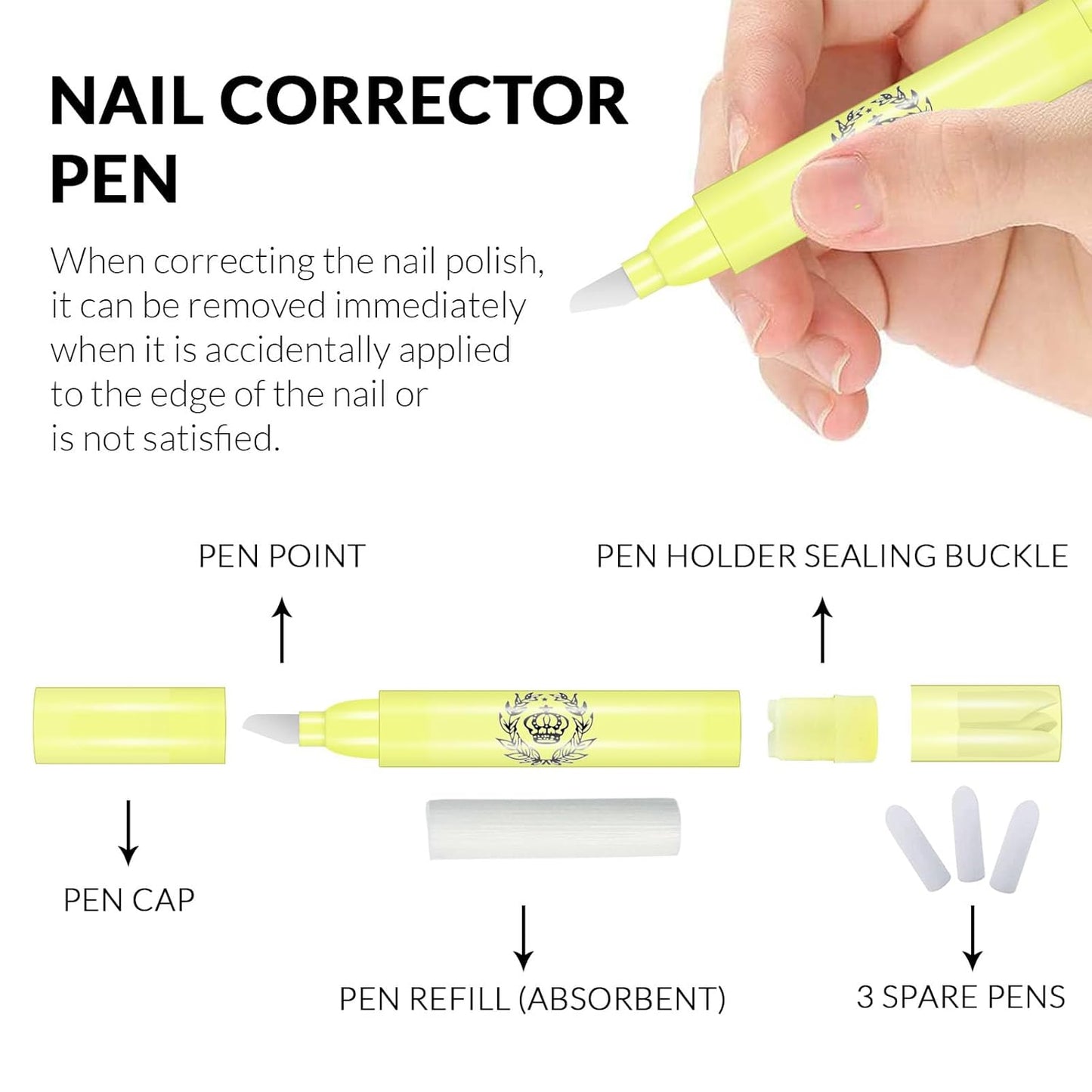 4pcs Nail Polish Remover Corrector Pen with 3 Cotton Tip Refills each, Cuticle Nail Edge Cleaning Pen for Manicure Art DIY Clean Up Tool