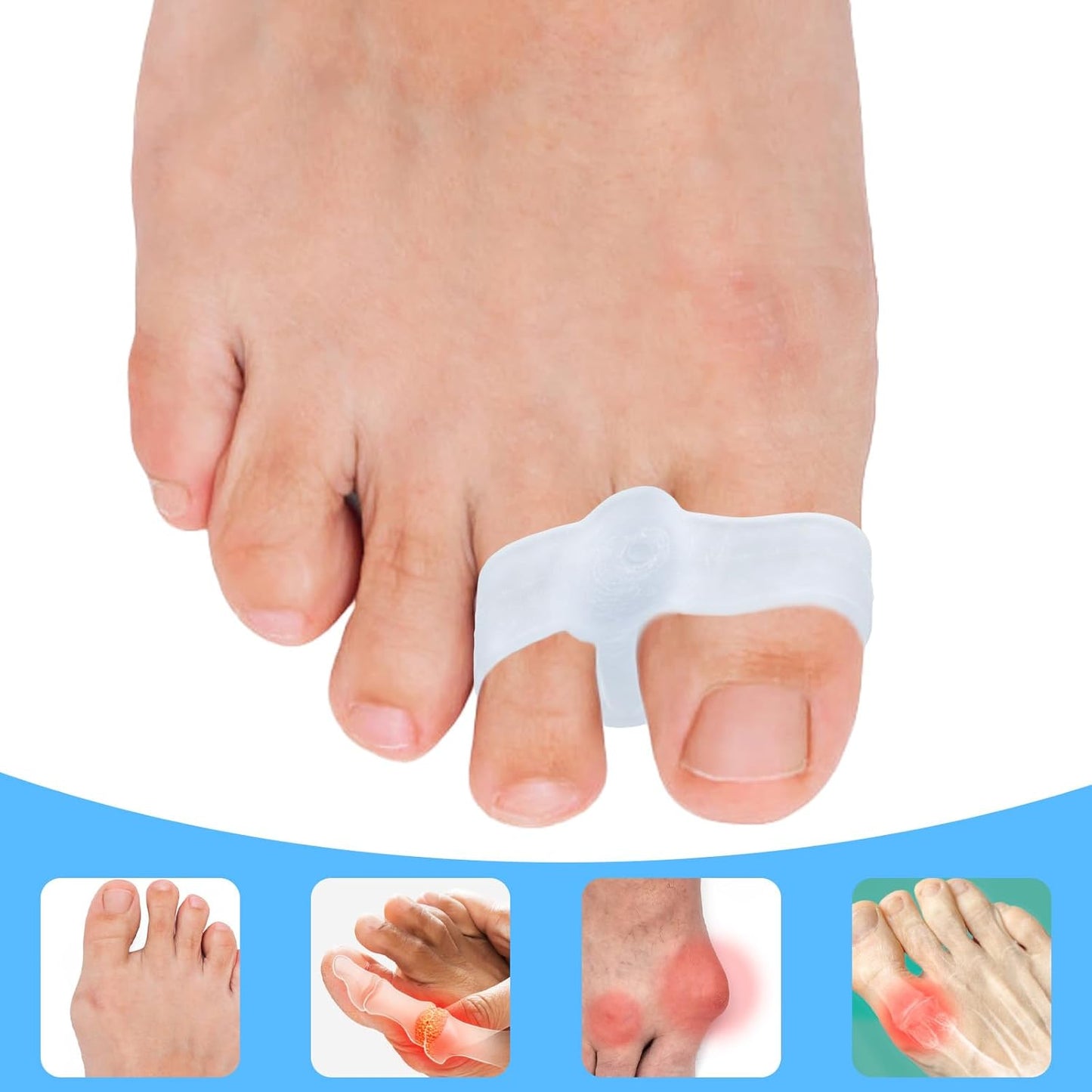 16pcs Silicone Toe Separators, Soft Foot Spacers Corrector with 2 Loops Gel Feet Straightener Correct Pad for Men & Women Straighten Overlapping Toe