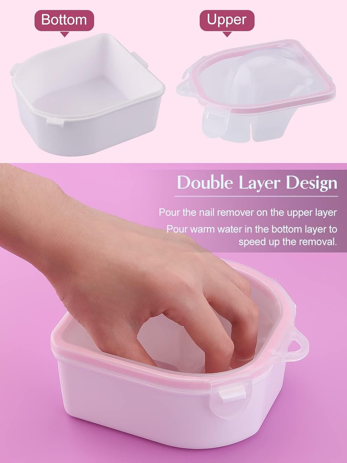 8PCS Nail Soaking Bowl Lorvain Nail Soak Tray with 6PCS Nail Polish Remover Tools Manicure Bowls with Cuticle Peeler Pusher Cutter and Nail Files Professional Nail Art Spa Tools for Salon Home (Pink)