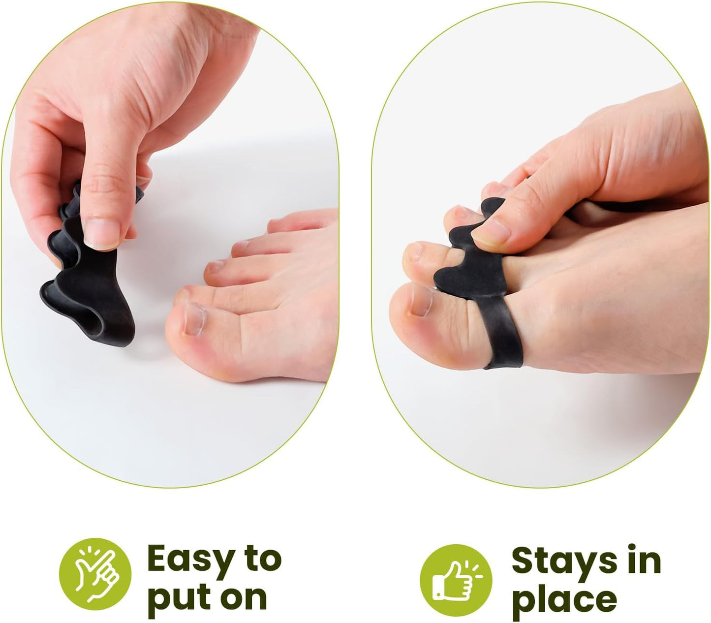 Bukihome Toe Separators, 4 Pair Soft Gel Toe Spacers to Correct Bunions, Claw Toes,Hammer Toes, Foot Pain for Women & Men,Black+S