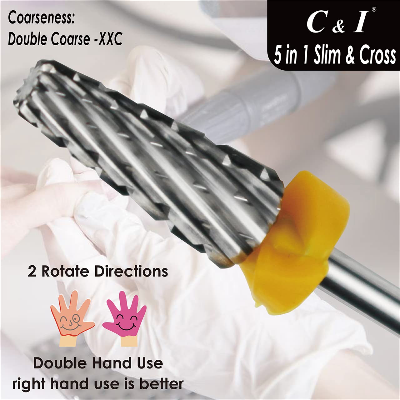 C & I 5 in 1 Nail Drill Bit, Cross & Slim Edition, Professional Nail Drills for Electric Manicure Drill Machine (Double Coarse -XXC)