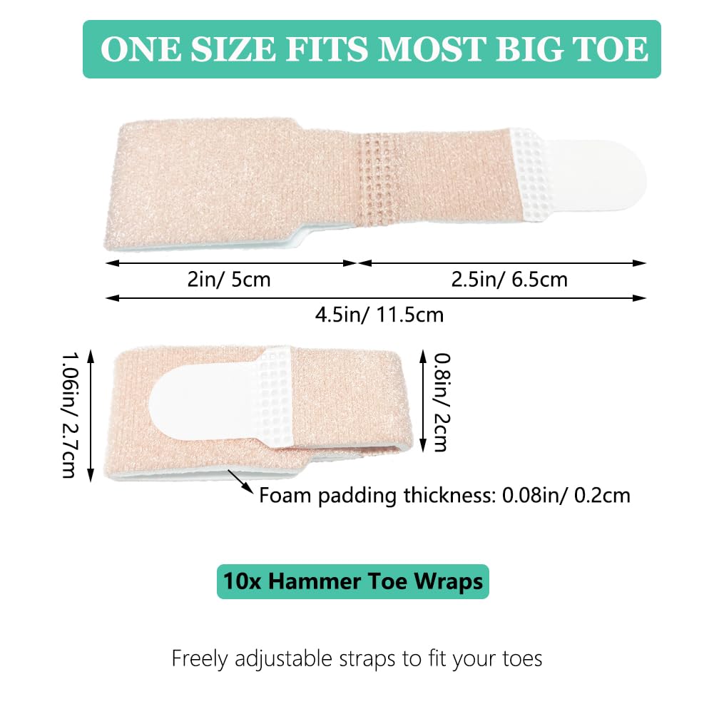 Hammer Toe Straightener Corrector (10Pack), Broken Toe Wraps with Soft Padded for Women & Men Pain Relief, Big Toe Splint Protectors for Overlapping/Crooked/Curled Toes and Align Hallux Valgus