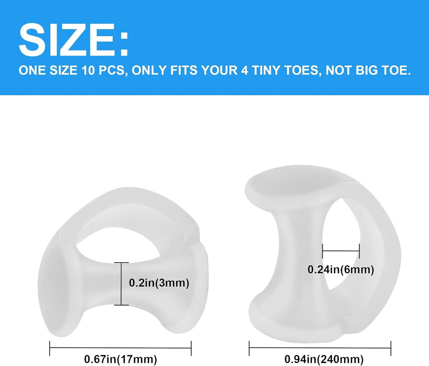 Pinky Toe Separators, Translucent Gel Toe Protector Spreader Small Silicone Toe Spacers, Cushions for Curled Overlapping Separate Toe Correct