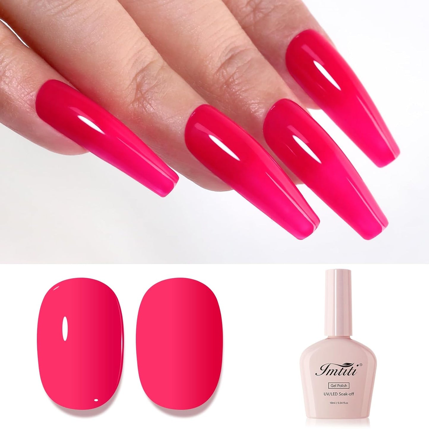 Imtiti Pink Gel Nail Polish, Hot Pink Gel Polish High Gloss Soak Off UV LED Spring Summer Art Manicure Salon DIY Design 10ML