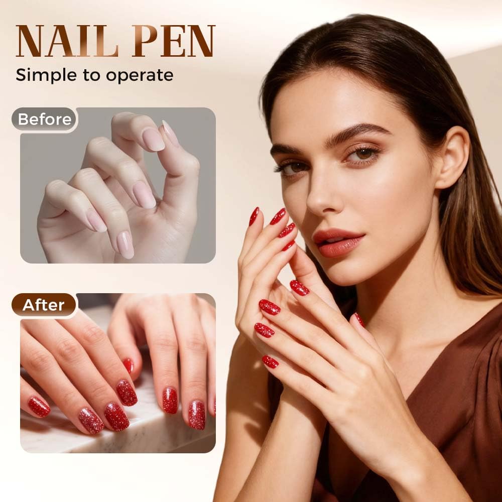 6 Colors Nail Art Pens Set, 3 in 1 Nail Polish Pens Quick Dry, One Step Nail polish Gel Pen, Salon Quality Nail Art Pen for Women (A)