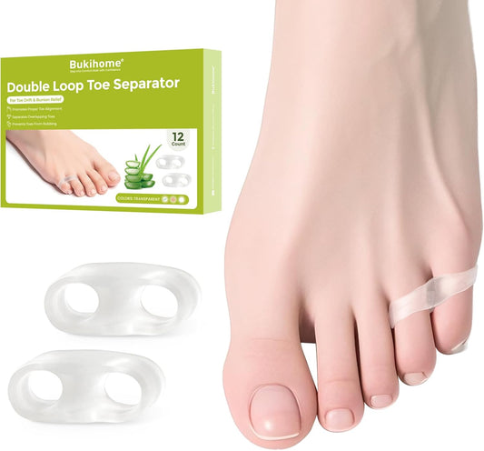 Bukihome Pinky Toe Separator for Women - 12 Pack Gel Tailor's Bunion Corrector Pads, Small Toe Spacers for Overlapping Toes, Calluses, Blisters & Pain Relief
