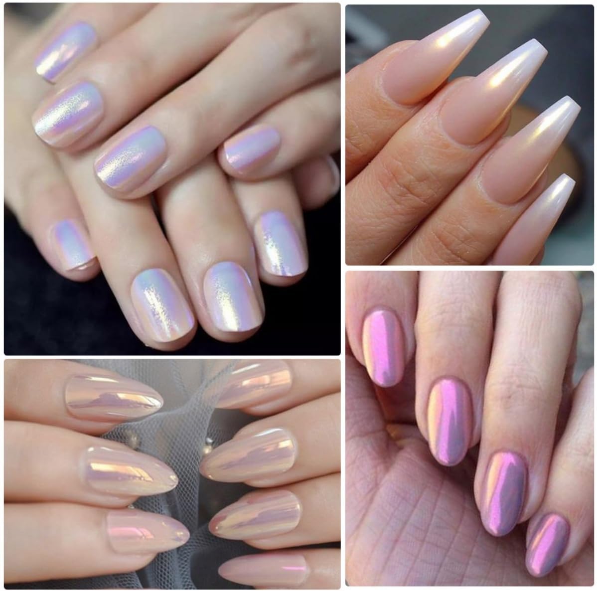 6 Colors White Pearl Chrome Nail Powder Mirror Effect Aurora Magic White Pearlescent Chrome Powder for Gel Nails, Iridescent Nail Powder Glitter for Nail Art Decoration