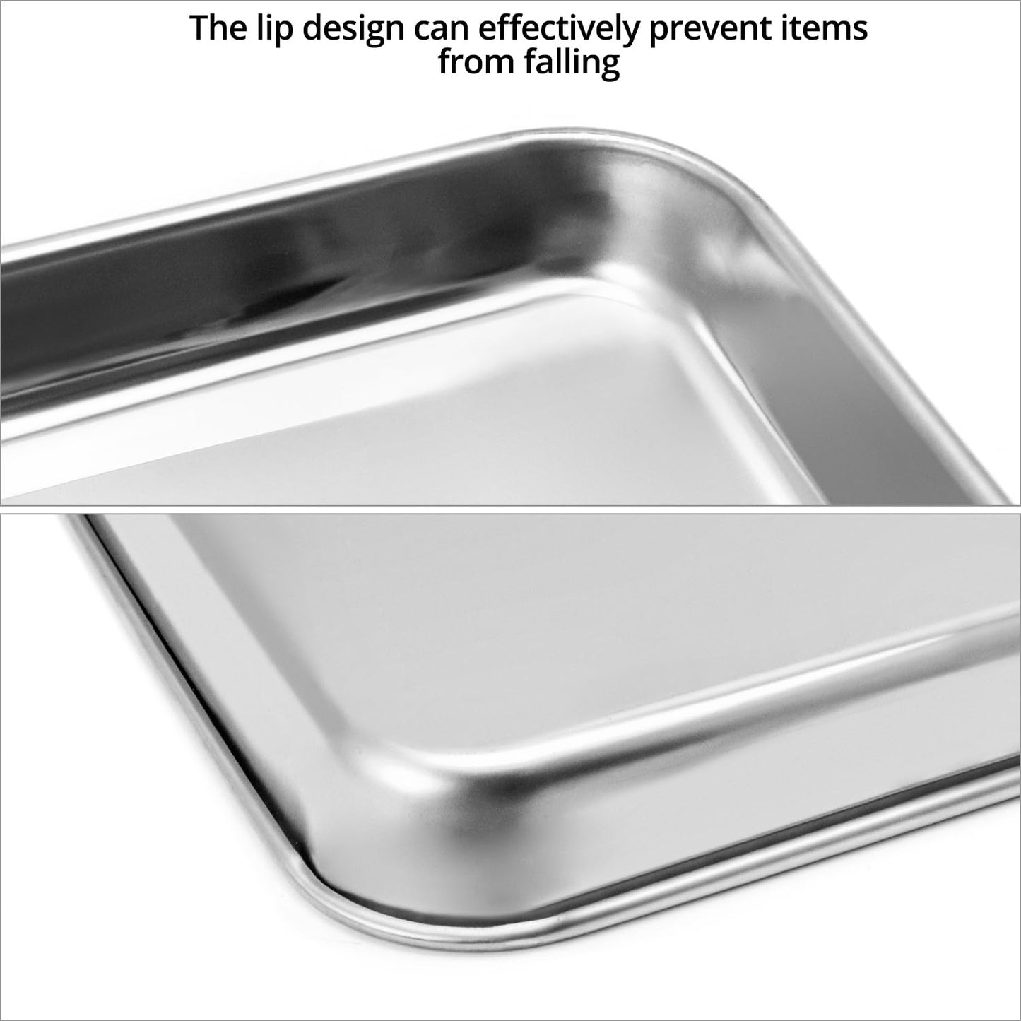 QWORK Stainless Steel Surgical Tray, Flat Bottom Tray, for Medical Instruments, Tattoo, Surgical Supplies, 15 3/4 x 11-13/16 x 1 5/16 inch, 8 Pack