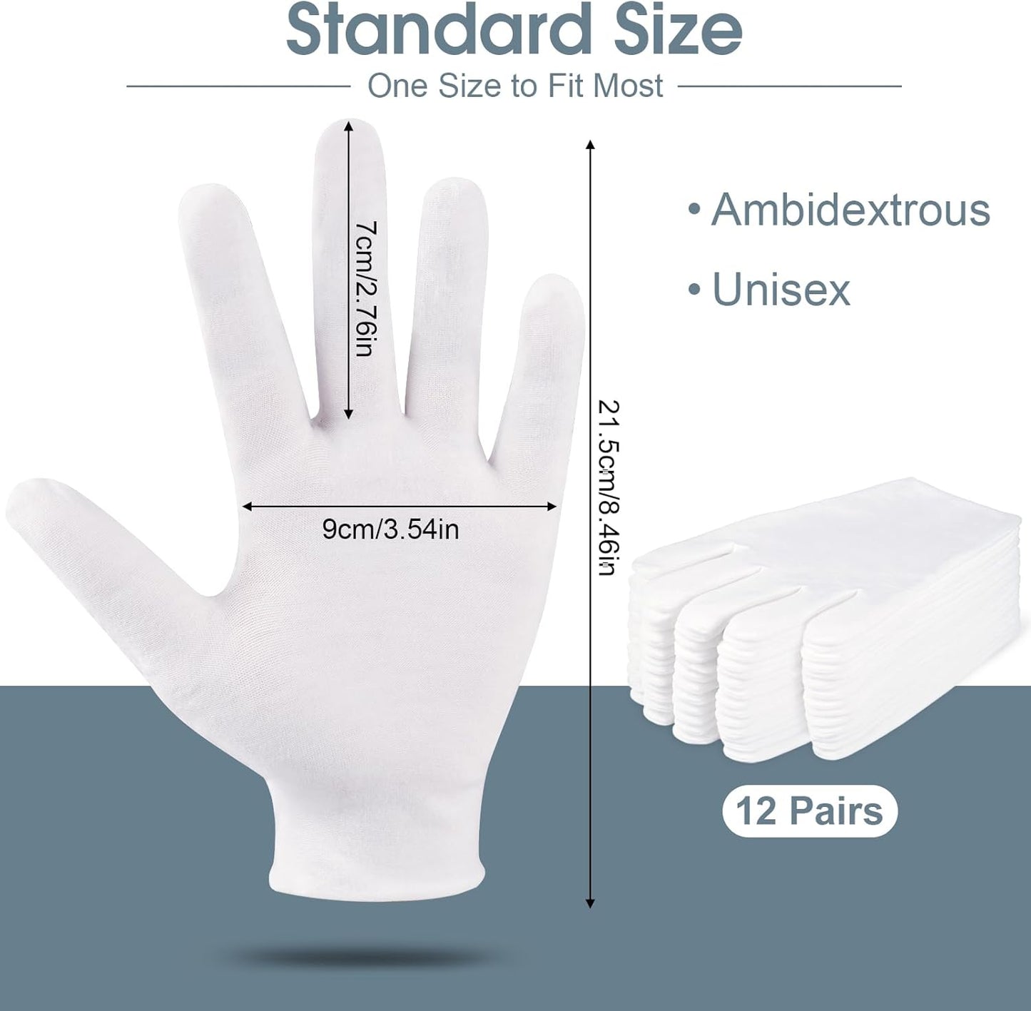 24 Pcs White Cotton Gloves for Dry Hands & Eczema, Moisturizing Sleeping Gloves for Men and Women, Stretchy Breathable Work Glove for Eczema, Jewelry Inspection, Spa