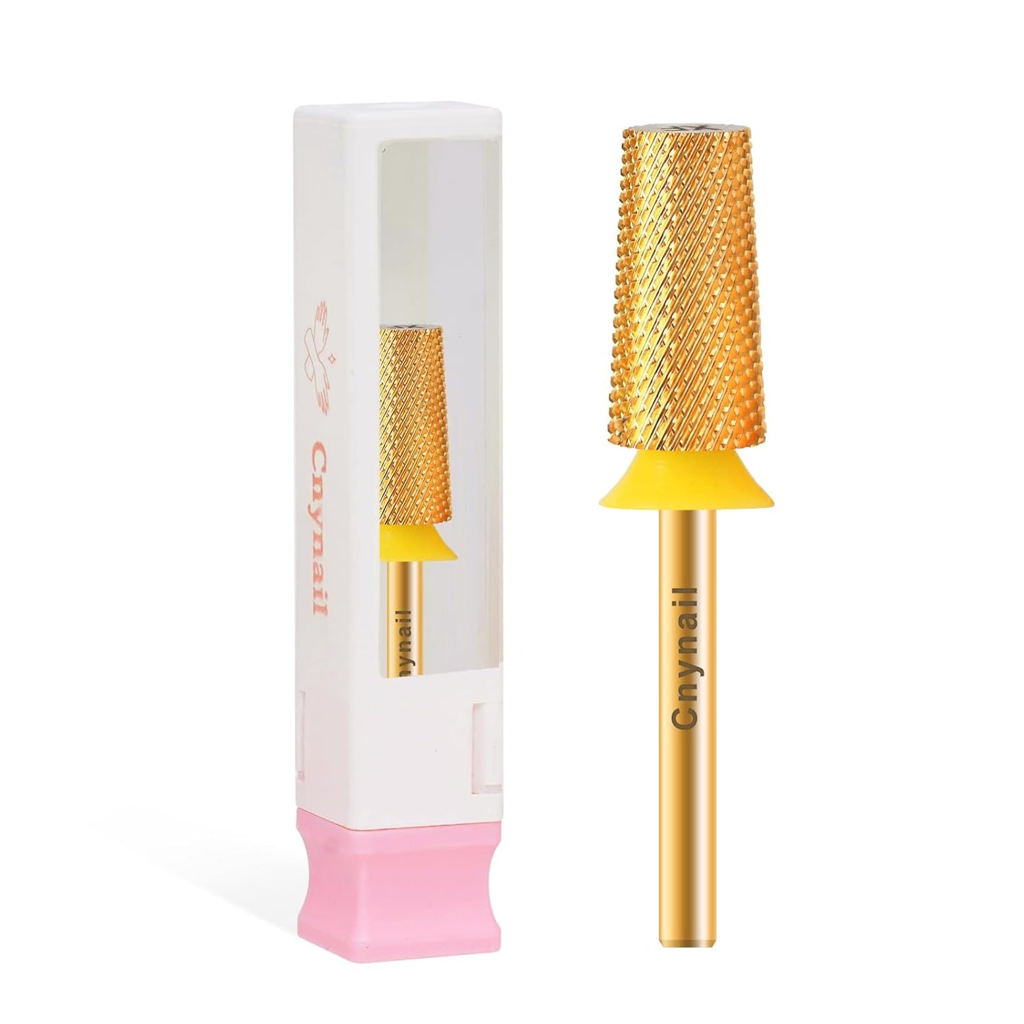 3/32" Large Tapered Barrel Flat Bit Tungsten Carbide Nail Drill Bit Safety Bit for Gel & Acrylic Removal, 2- Way Rotating Efile Tip, Salon Electric File Accessory (XF Girt, Gold)